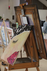 You can see some of the easels loaned to me by dear friends, and also the piece "Self" featured in this shot taken by the lovely Laura!